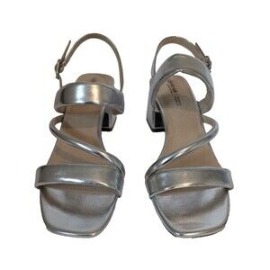 Life Stride Soft System Size 11 Women's silver Chunky Heels Sandals NWOT